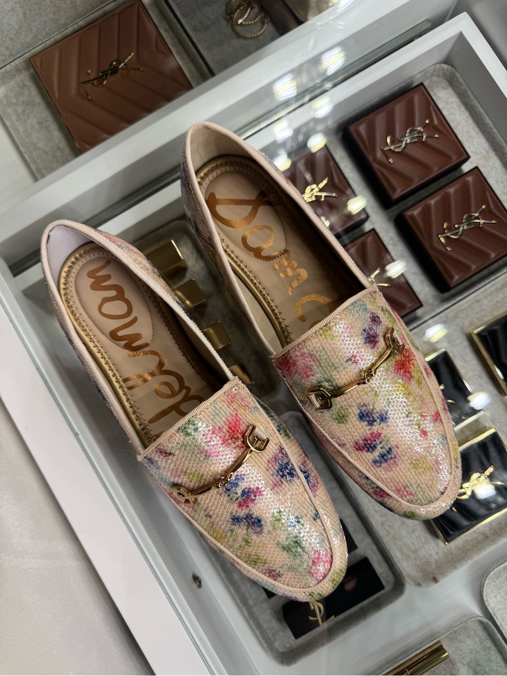 Sam Edelman Pastel Floral Loafers with Gold Bit